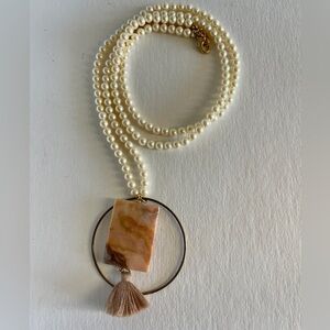 NWOT Faux Pearl Necklace with Tassel Pendant